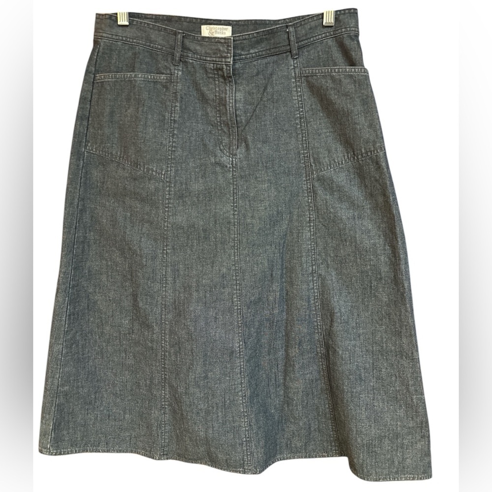 Christopher & Banks Chambray Denim Cotton Midi A-Line Full Skirt S12